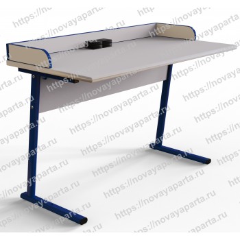 Стол ученический для кабинета физики/биологии плоскоовальная труба 50*30 мм с розетками и бортом ДСП
