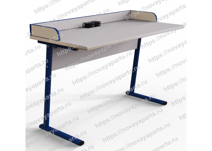 Стол ученический для кабинета физики/биологии плоскоовальная труба 50*30 мм с розетками и бортом ДСП