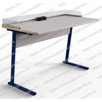 Стол ученический для кабинета физики/биологии плоскоовальная труба 50*30 мм с розетками и бортом оргстекло