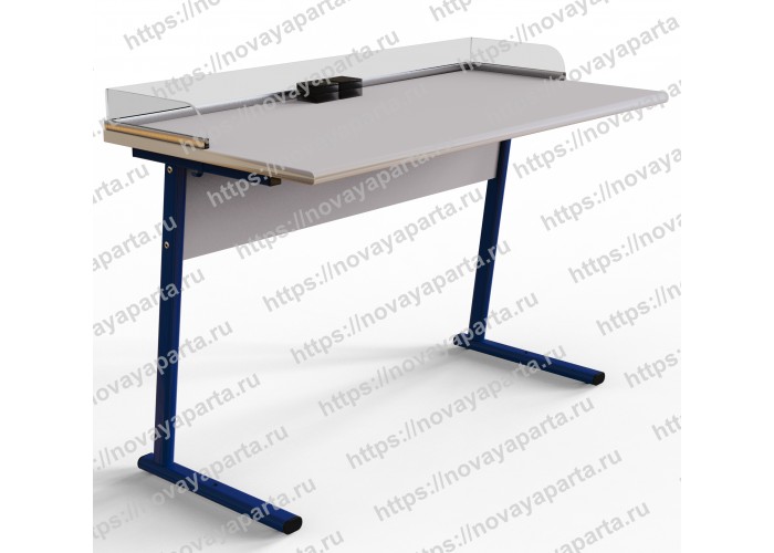 Стол ученический для кабинета физики/биологии плоскоовальная труба 50*30 мм с розетками и бортом оргстекло